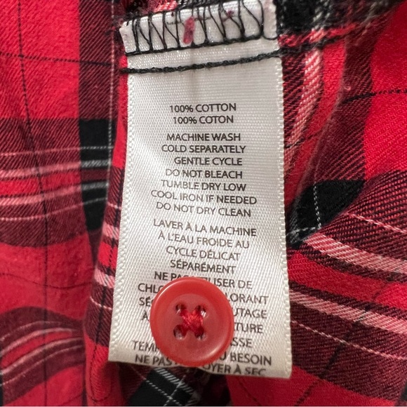 Beachlunchlounge Red Plaid Flannel Fringed Button Down Shirt Size Large - Picture 4 of 4